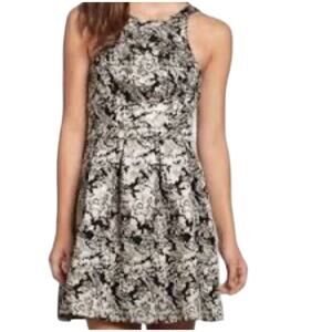 Abercrombie & Fitch Dress Black Jacquard Cream Floral Silver Thread Cotton Small